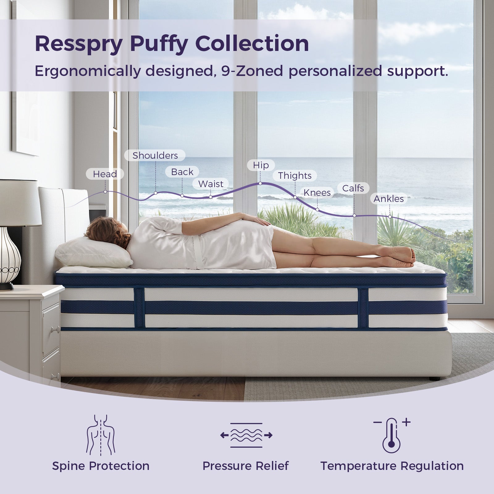 Resspry 12 Inch Memory Foam Sprung Hybrid Mattress, 9-Zone Personalized Support for All Sleepers | Puffy Collection