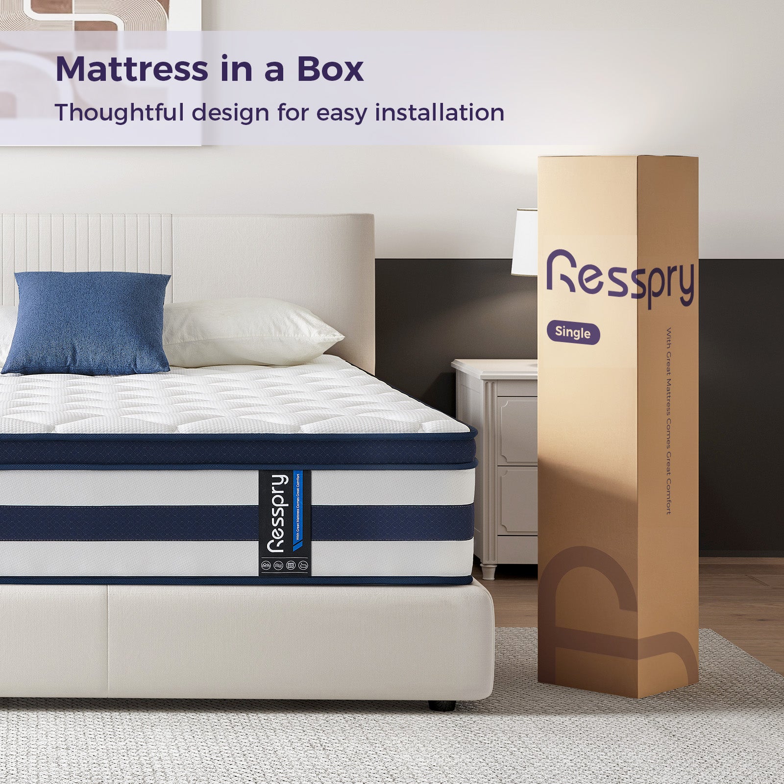 Resspry 12 Inch Memory Foam Sprung Hybrid Mattress, 9-Zone Personalized Support for All Sleepers | Puffy Collection