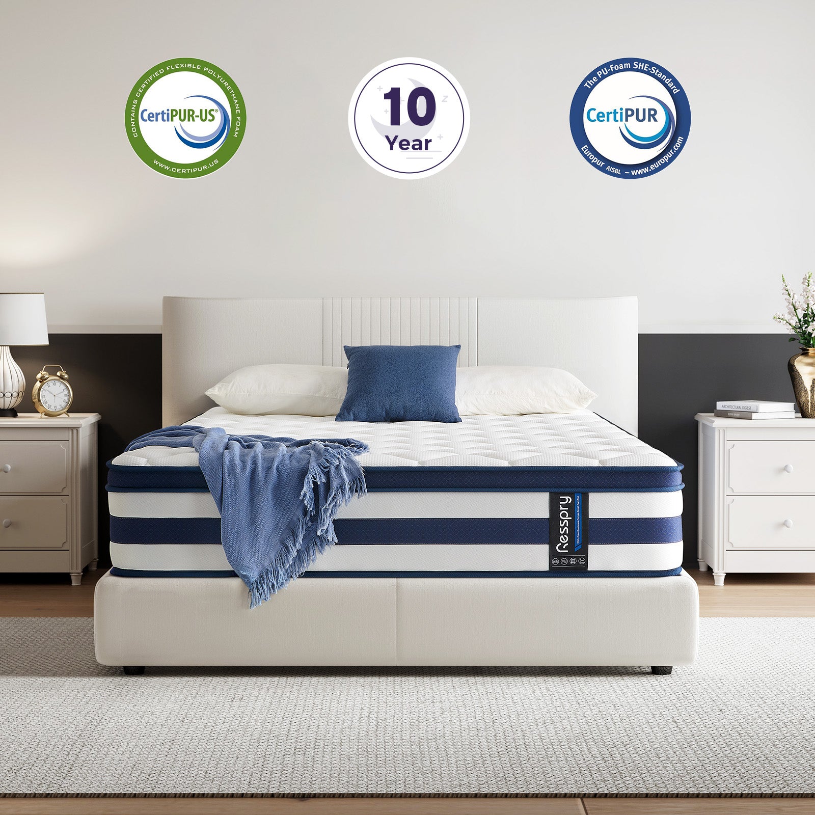 Resspry 12 Inch Memory Foam Sprung Hybrid Mattress, 9-Zone Personalized Support for All Sleepers | Puffy Collection