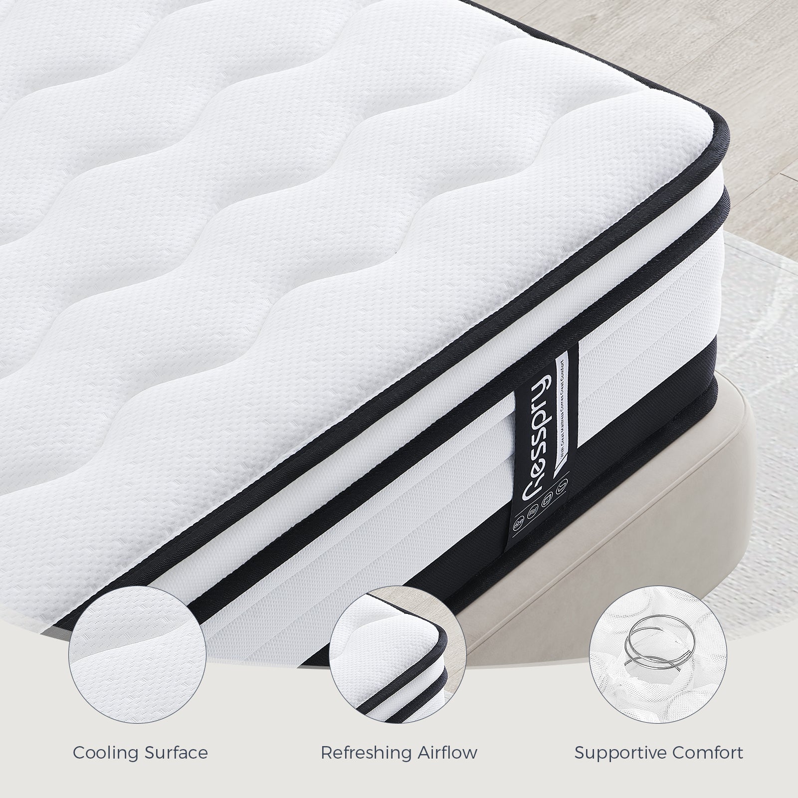 Resspry 10.6 Inch Memory Foam Pocket Spring Mattress, Support and Cooling, Motion Isolation