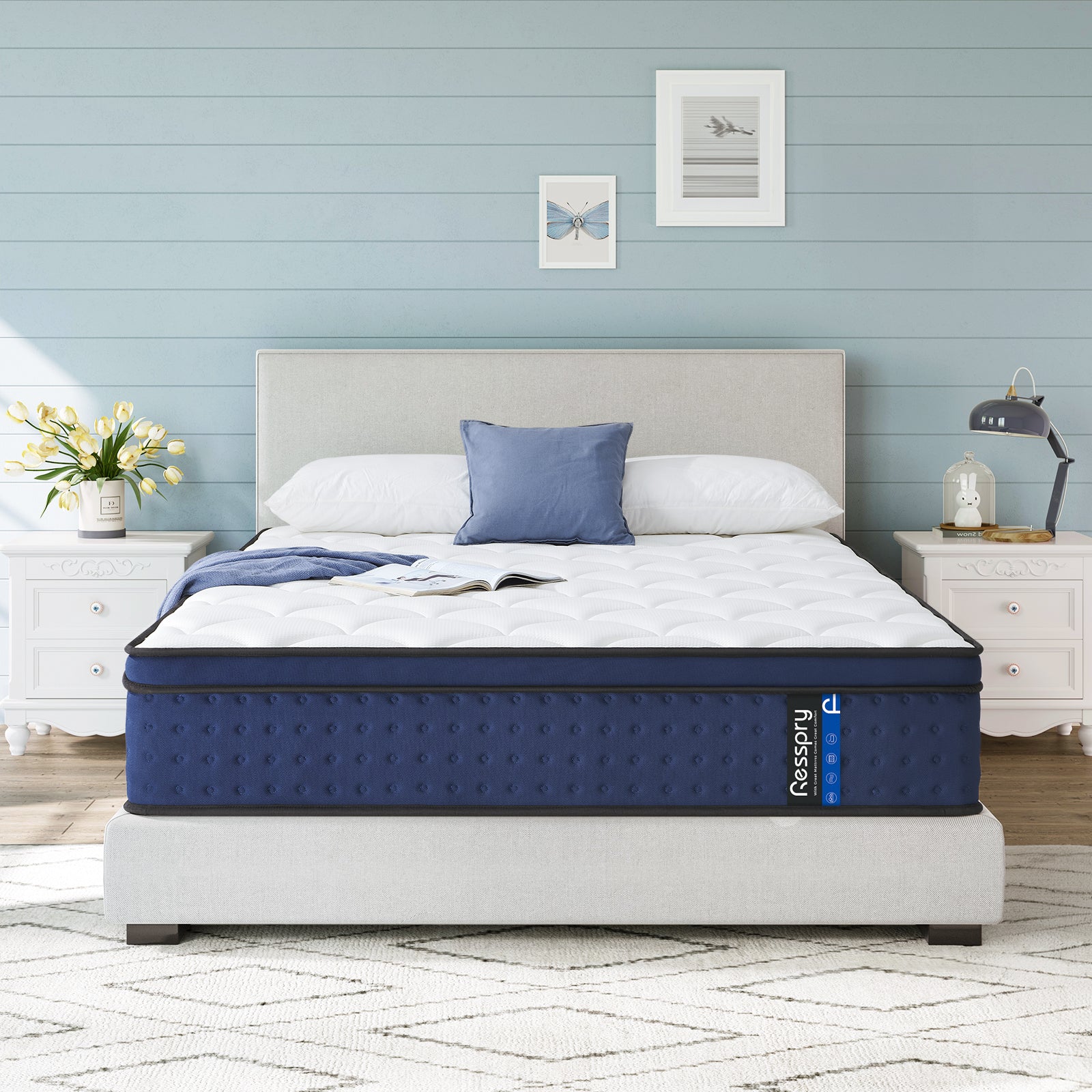 Fresh visual style eco mattress fits green themed bedroom perfectly. High breathable fabric keeps cool in summer and warm in winter. Pure eco production process, comfortable sitting and lying experience for whole family.