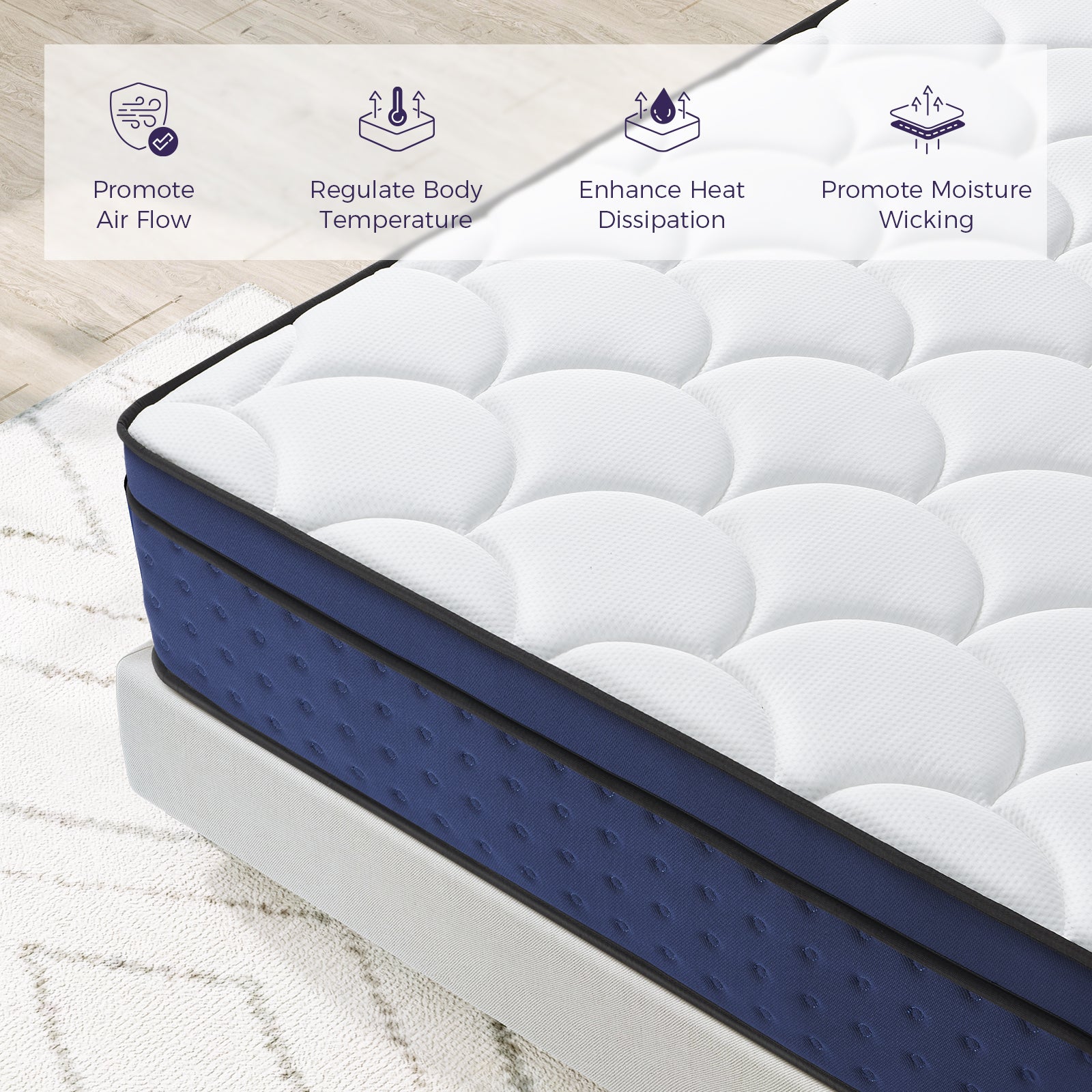 Excellent motion isolation design stops movement transfer effectively. No more sleep disturbance from partner rolling over, quiet and comfortable for double bed daily use.