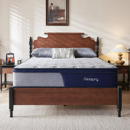 Resspry mattress on a wooden bed frame in a bedroom setting
