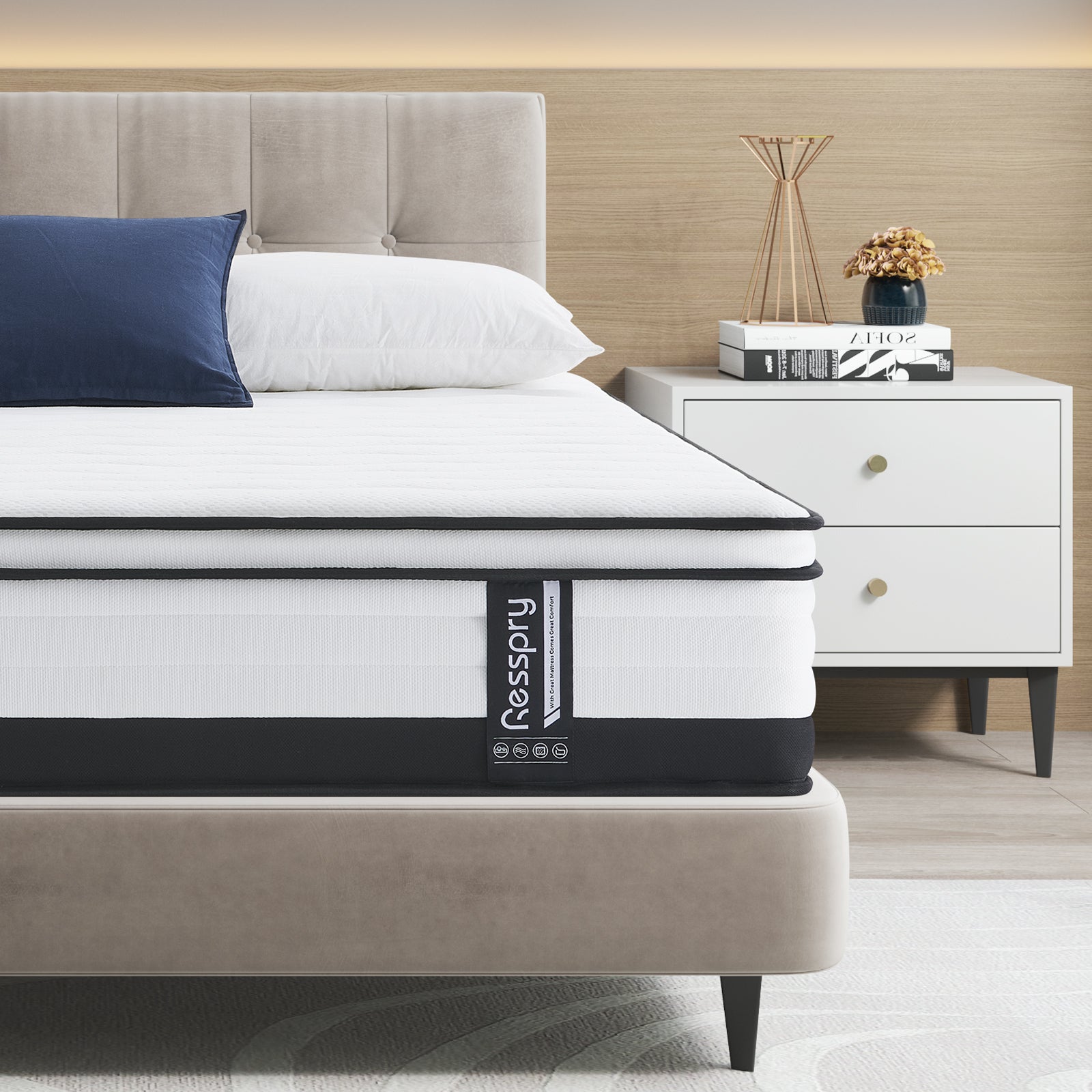 Resspry 10.6 Inch Memory Foam Pocket Spring Mattress, Support and Cooling, Motion Isolation, Hybrid Mattress