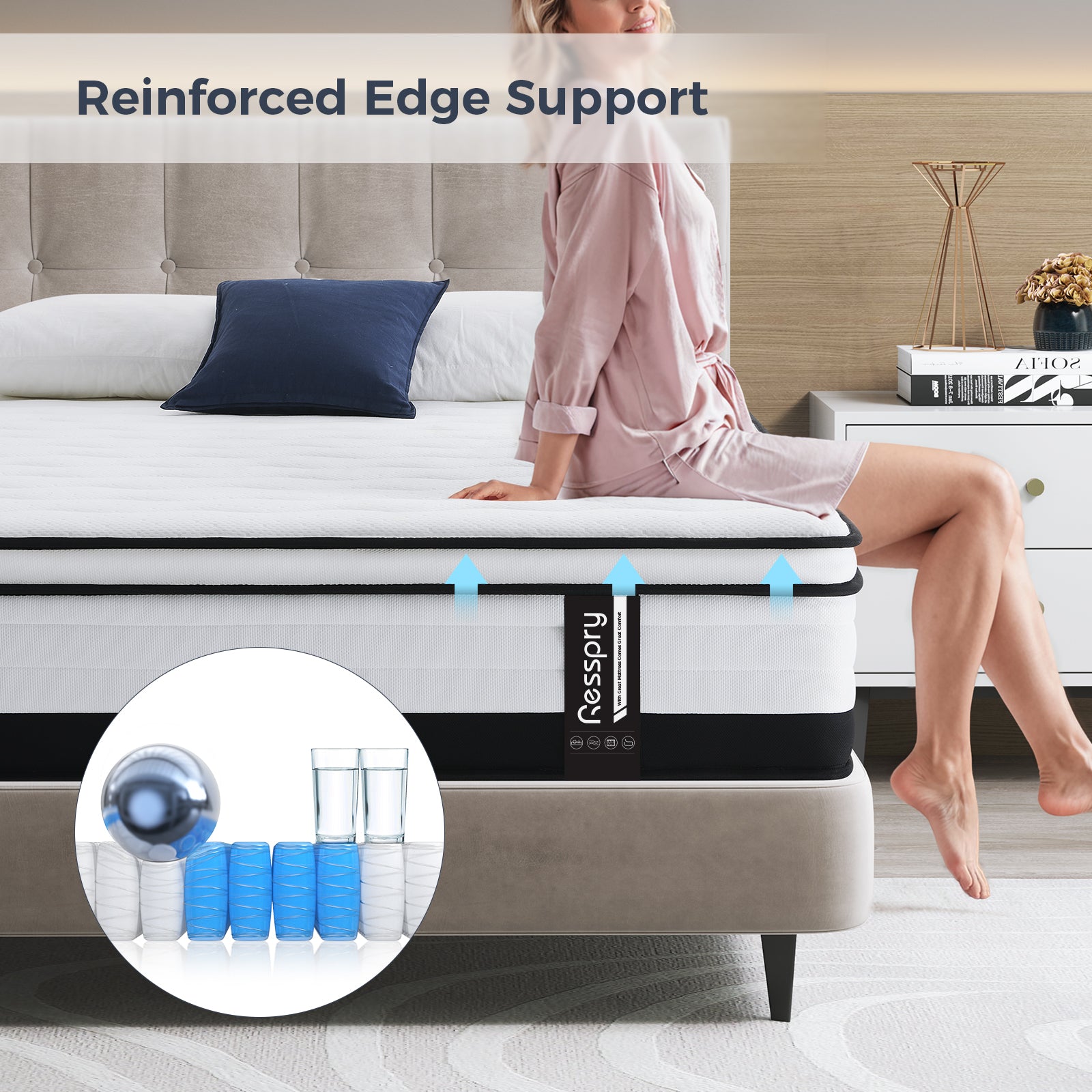 Resspry 10.6 Inch Memory Foam Pocket Spring Mattress, Support and Cooling, Motion Isolation, Hybrid Mattress