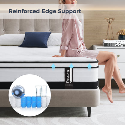 Resspry 10.6 Inch Memory Foam Pocket Spring Mattress, Support and Cooling, Motion Isolation, Hybrid Mattress
