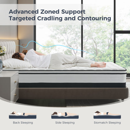 Resspry 10.6 Inch Memory Foam Pocket Spring Mattress, Support and Cooling, Motion Isolation, Hybrid Mattress