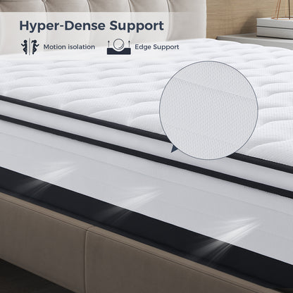 Resspry 10.6 Inch Memory Foam Pocket Spring Mattress, Support and Cooling, Motion Isolation, Hybrid Mattress