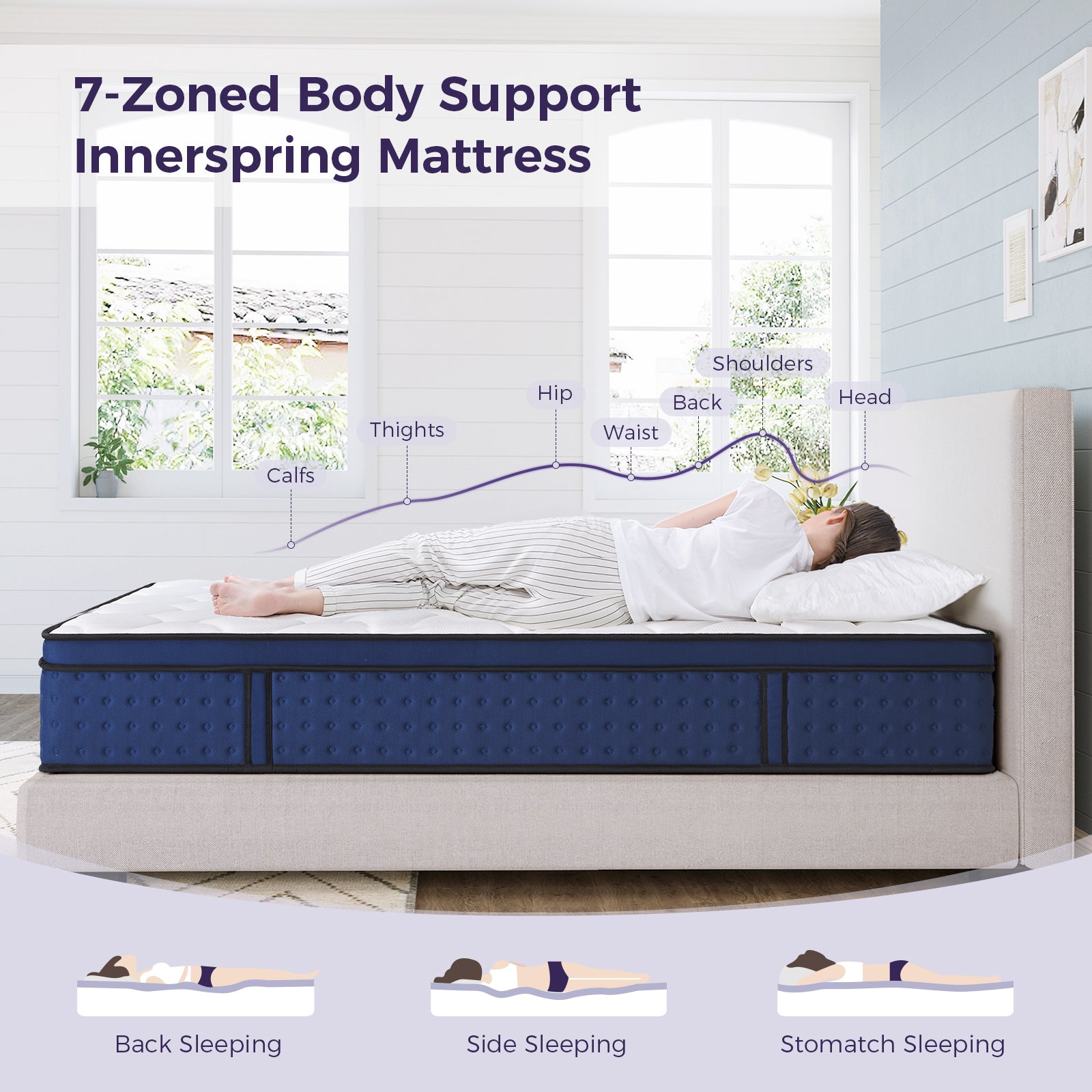 Convenient bed-in-a-box design, vacuum compressed for easy shipping. Fast rebound after unboxing, no complex assembly needed, perfect fit standard queen size bed frames.