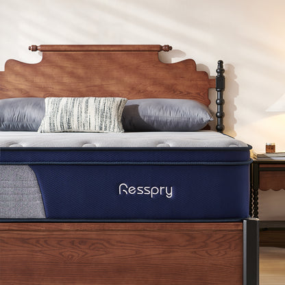 Resspry mattress with wooden headboard and pillows in a bedroom setting . Explore the latest mattress deals 2026 shoppers are choosing for comfort and value.